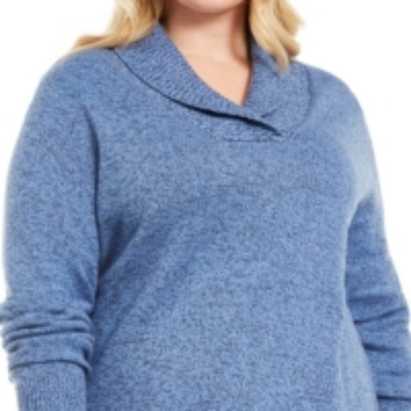karen Scott Plus Size Cotton Shawl Collar Sweater - Picture 2 of 4